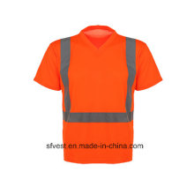 Safety Reflective Short Sleeve Polo Shirt with V Neck